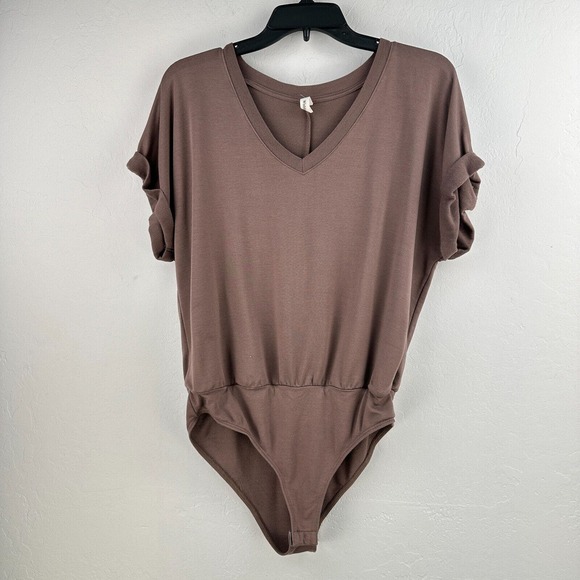 Nordstrom Wishlist Bodysuit Womens M Gray Top Short‎ Sleeve Stretch - Picture 1 of 7